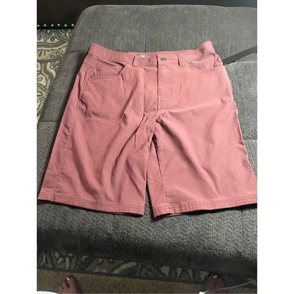 Prana Mens Maroon Standard Fit Flat Front Casual Chino Shorts Size 36/11